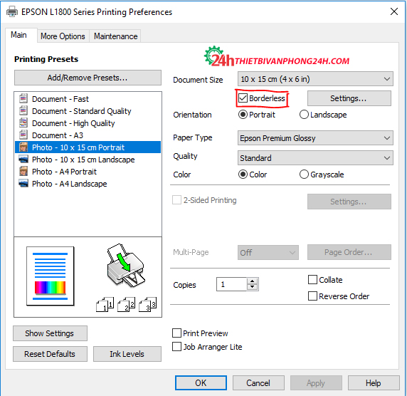 Cách Chỉnh Khổ Giấy In Tràn Viền Cho Máy In Epson L1800