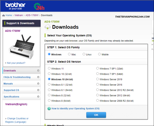 Hướng dẫn cài đặt driver máy scan brother ads 1700w